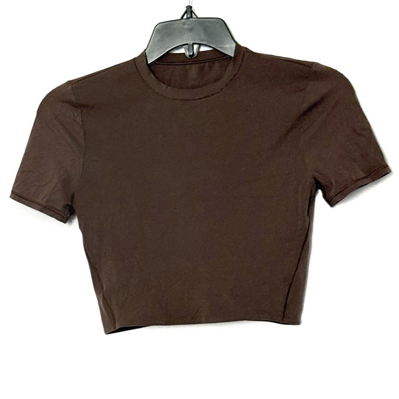 Lululemon Sequoia Brown Wundermost Ultra Soft Nulu Crewneck Cropped Top - Picture 1 of 4